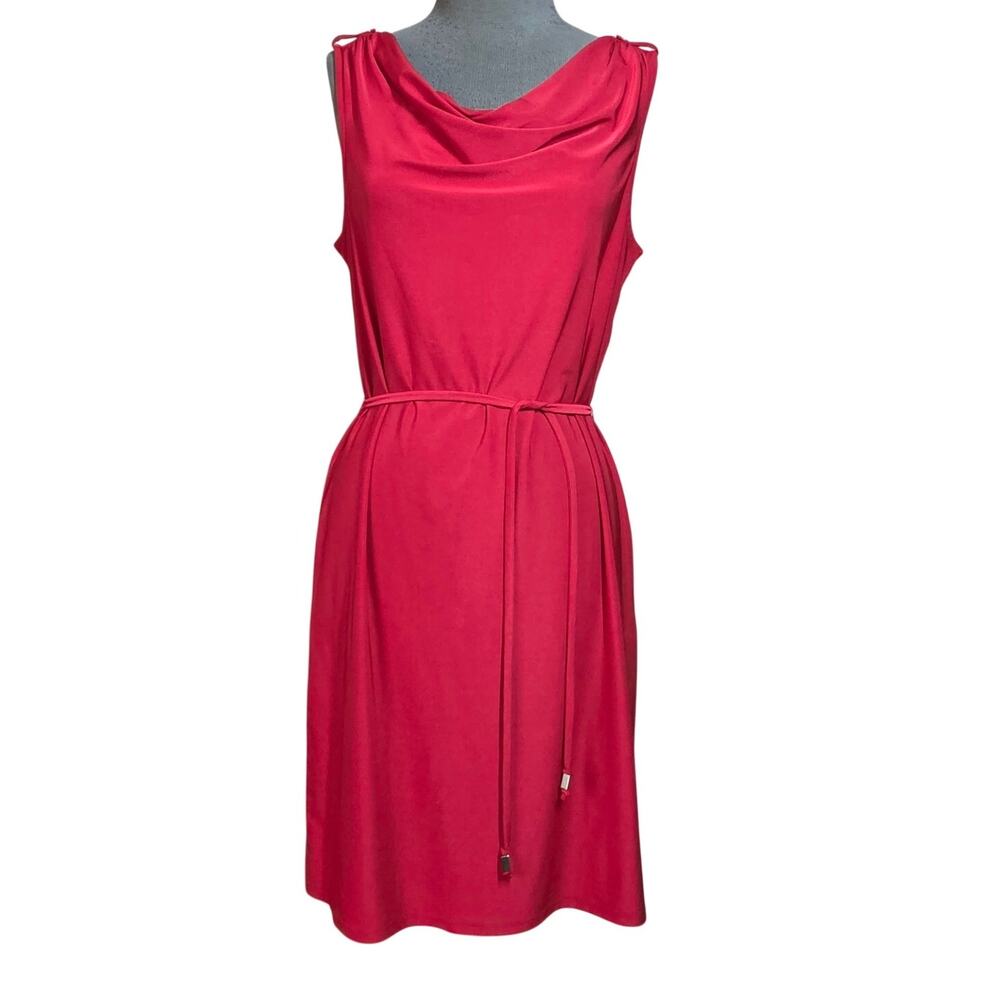 Sleeveless Pull Over Cowl Neck Belted Dress with Pockets Size Small
